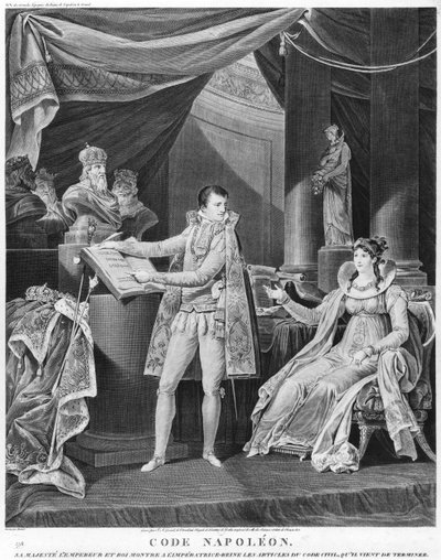 His Majesty the Emperor and King Napoleon I showing the Empress-Queen Marie-Louise the articles from the Code Civil that he had just completed by Charles Monnet